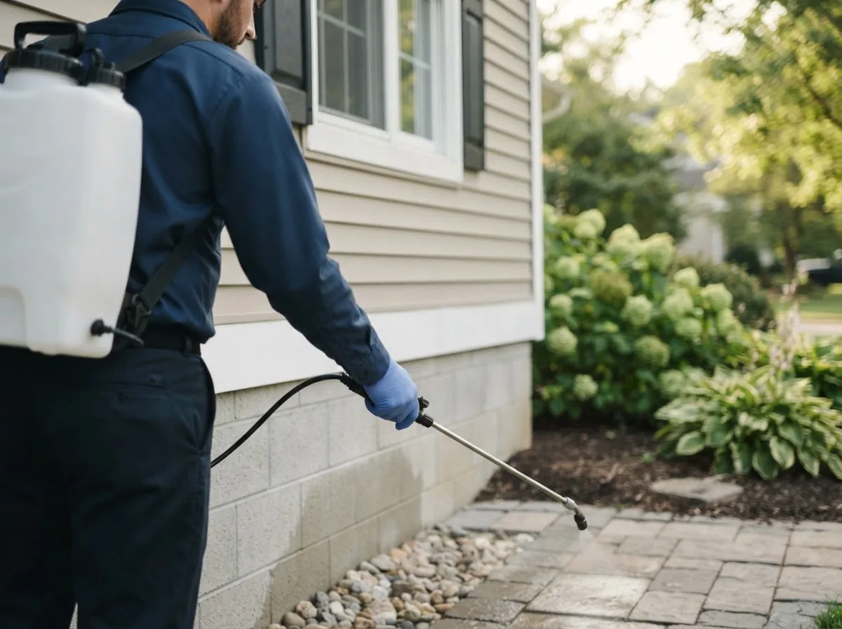 Pest control technician inspecting a home in Burtonsville, MD